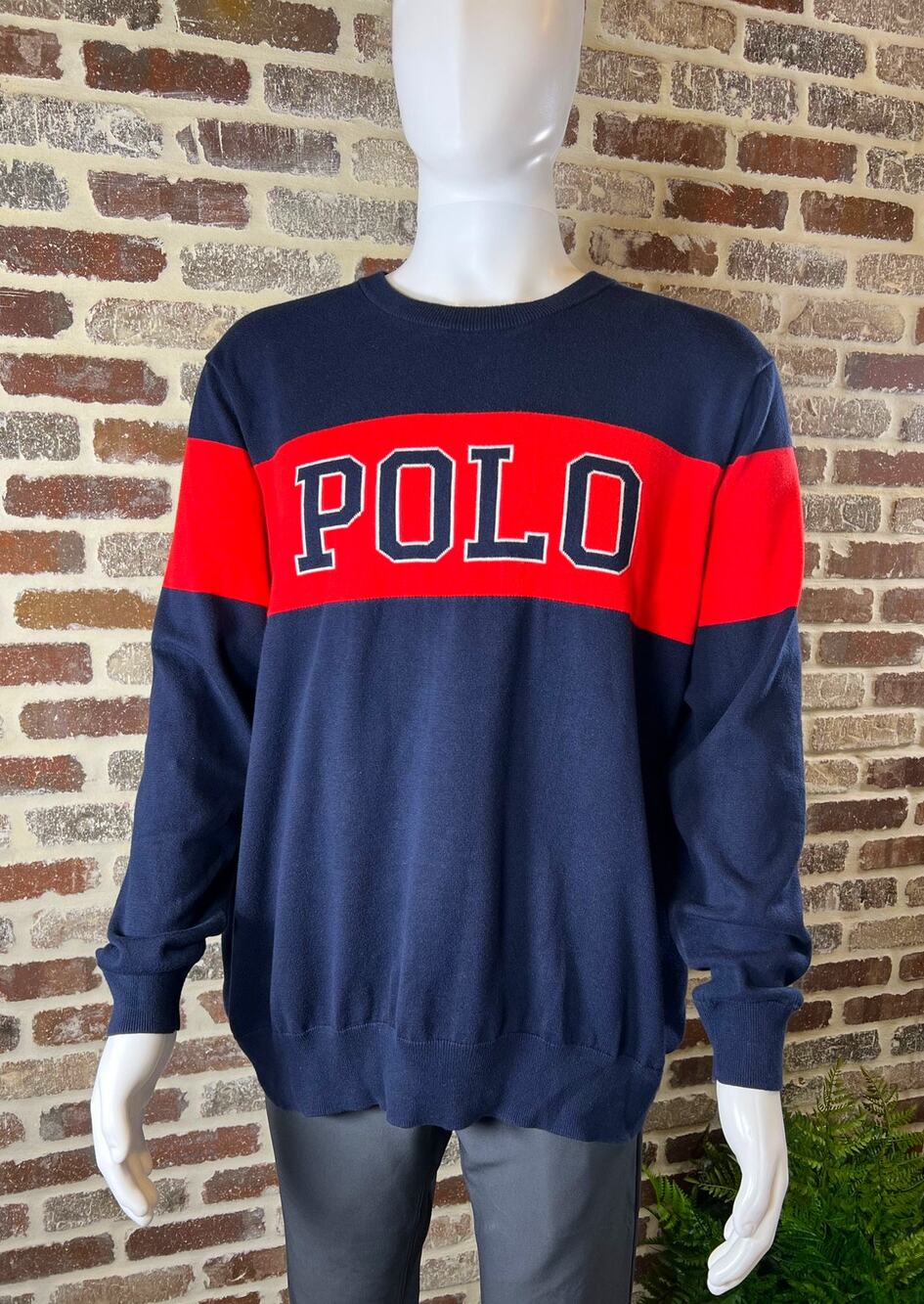 VTG*WITH FLAW*Polo Ralph Lauren Knit Sweater Bold POLO Design Mens size 2XB